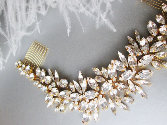 Premium European Crystal hair vine, Bridal comb, Wedding hair vine, Leaves crystal hair vine, Rhinestone bridal headpiece comb vine