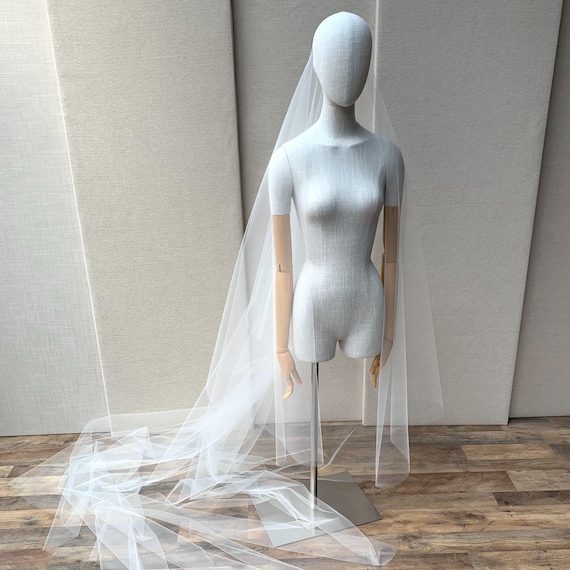 Bridal veil drop style, Sheer and delicate, Long simple veil with blusher, 2 tier wedding veil