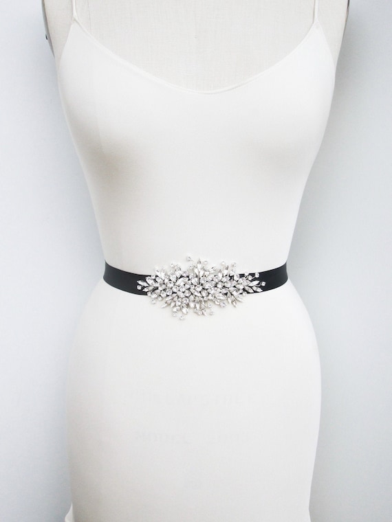 Crystal belt sash, Bridal belt sash, Black Crystal sash, Beaded Crystal Rhinestone Sash, Wedding belt in gold, silver or rose gold