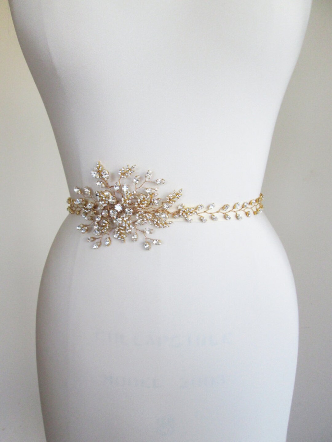 9363 Women\'s Sash Belt For Dresses – Rhinestone Crystal Wedding Accessory, Gold Rhinestone Bridal Belt, 3-inch Wide Crystal Sash With  main image 3