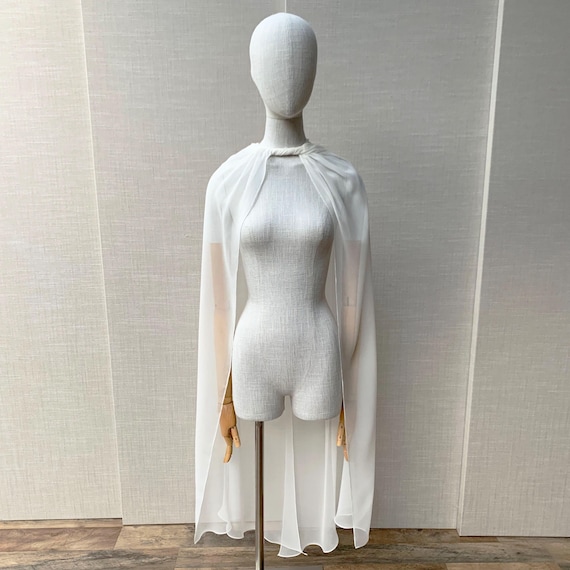 Silk bridal topper with a twist, Chiffon wedding shawl cape, Sheer cape for special occasion, Long Bridal scarf, Stay put Capelet