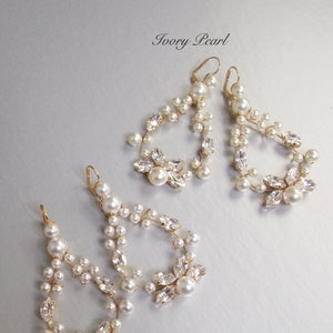 Bridal crystal earrings, Premium European Crystal pearl bridal earrings, Bridal rhinestone earrings in gold, silver, rose gold image 8