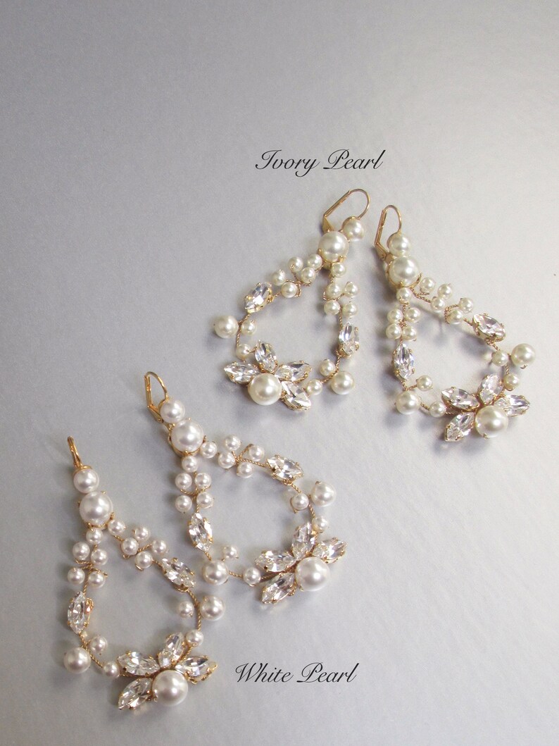 Bridal crystal earrings, Premium European Crystal pearl bridal earrings, Bridal rhinestone earrings in gold, silver, rose gold image 8