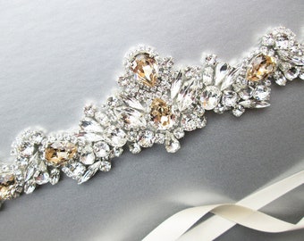 Bridal belt, Champagne Premium European Crystal crystal bridal belt, Crystal belt in silver or gold, Wedding belt Rhinestone sash