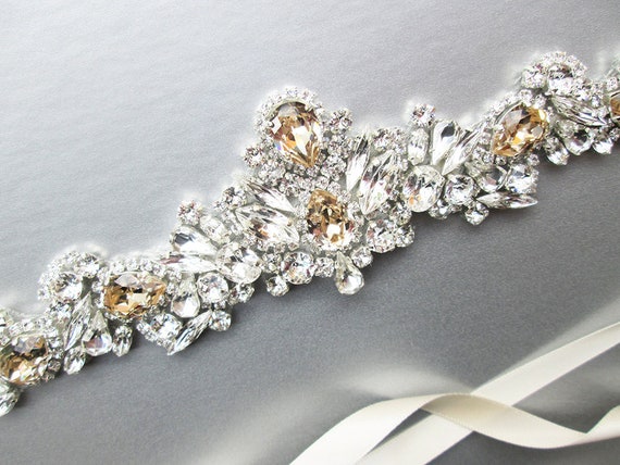 Bridal belt, Champagne Premium European Crystal crystal bridal belt, Crystal belt in silver or gold, Wedding belt Rhinestone sash