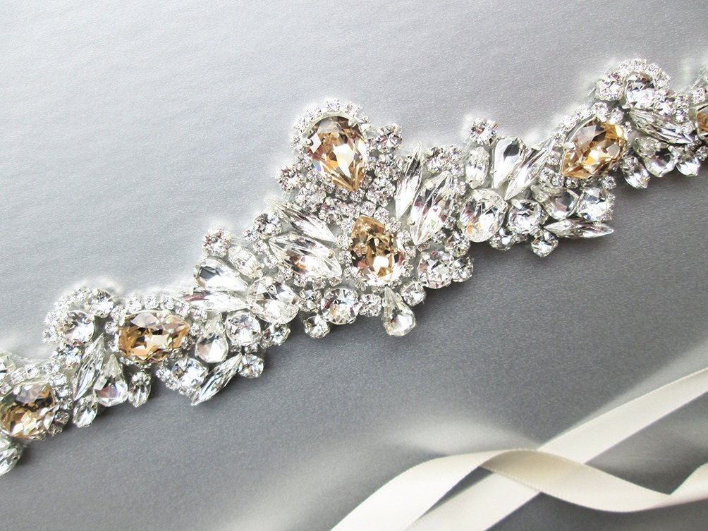 Bridal belt, Champagne Premium European Crystal crystal bridal