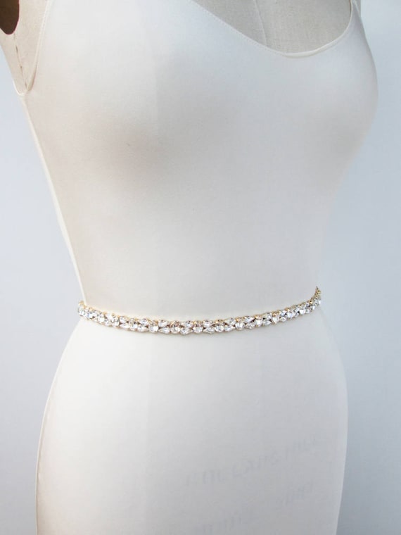 Crystal bridal belt sash, Silver skinny belt, Bridal belt sash, Bridal crystal sash in gold, silver, rose gold - full length belt