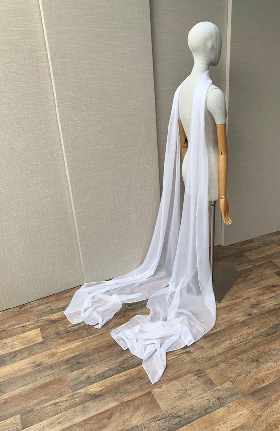 Long Silk scarf, Soft Silk chiffon wedding scarf, Delicate Sheer cape, Bridal Scarf Shawl for neck shoulders or sash