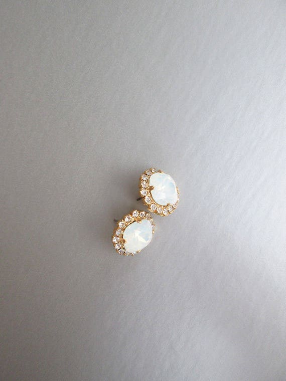 Opal Bridal crystal stud earrings, Crystal bridal stud earrings, Opal studs, Bridal rhinestone earrings, Post earrings