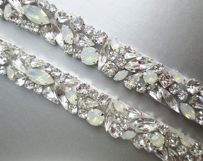 Bridal belt, Opal bridal belt, Crystal sash, Beaded rhinestone crystal white opal waist sash, Wedding belt belt in gold or silver, rose gold