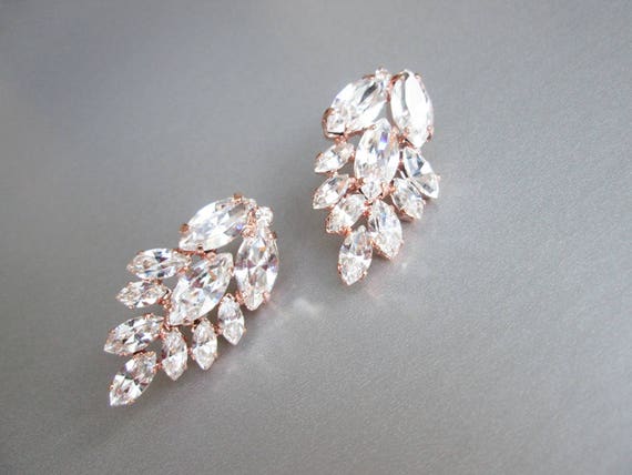 Rose gold bridal crystal earrings, Crystal bridal earrings, Bridal rhinestone stud earrings in gold, silver, rose gold