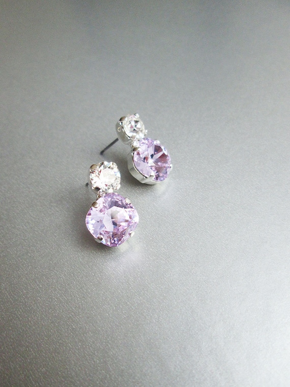 Violet Bridal crystal studs, Dainty crystal studs, Crystal bridal earrings, Stud rhinestone earrings in gold, silver, rose gold