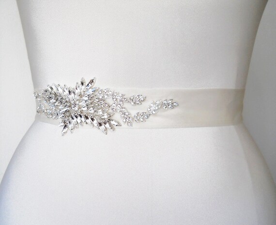 Bridal Sash Belt: Beaded Rhinestone, Silk Organza Ribbon - Etsy