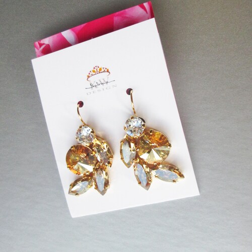 Champagne bridal crystal earrings, shops Crystal bridal earrings, Honey earrings, Bridal rhinestone earrings in gold or silver