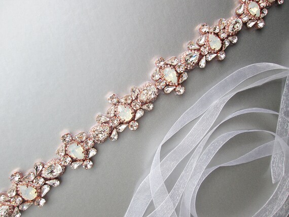 Rose gold Opal bridal belt, Crystal belt sash in gold, silver, Wedding belt, Waist sash, Opal belt, Premium European Crystal beaded belt