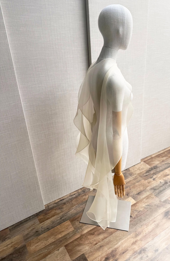 Silk scarf, Silk organza wedding scarf cape, Sheer wrap special occasion, Bridal Shawl flutter shoulder cover stay put with button, capelet