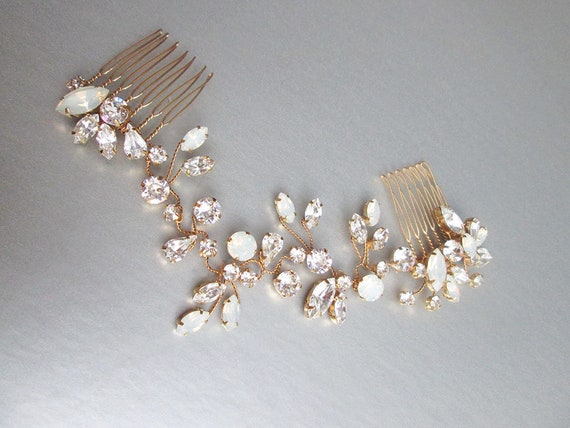 Crystal bridal hair vine, Bridal hair comb, Wedding hair comb in rose gold, gold, silver, Opal bridal rhinestone headpiece