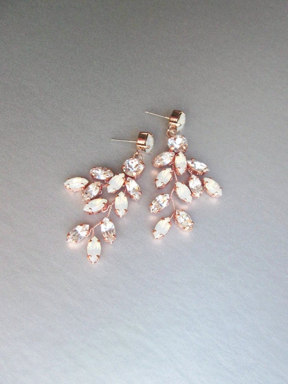 Rose gold Opal Bridal crystal earrings, Wedding Premium European Crystal opal earrings, Drop earrings, Chandelier earrings dangling