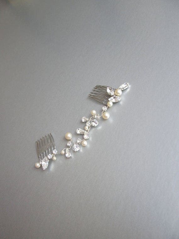 Crystal hair vine, Bridal comb, Wedding hair vine, Crystal and pearl hair comb, Bridal comb in gold, rose gold, silver