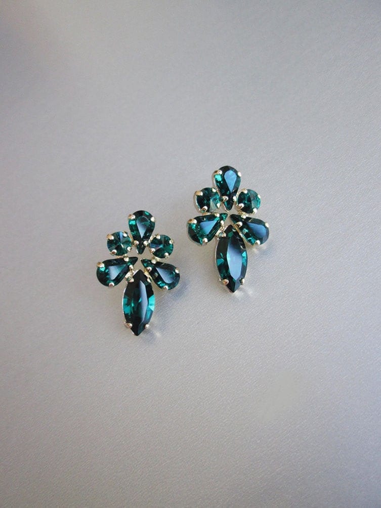 Emerald Green and Gold Leaf Stud Earrings | Lynnique Jewelry
