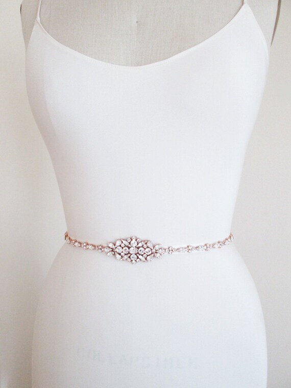 Rose gold bidal belt, Premium European Crystal skinny bridal belt sash, Wedding belt sash, Rhinestone bridal belt, Skinny belt full length