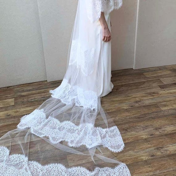 Lace veil, Soft Chantilly layered lace veil with blusher, Cascading Multi tiered veil