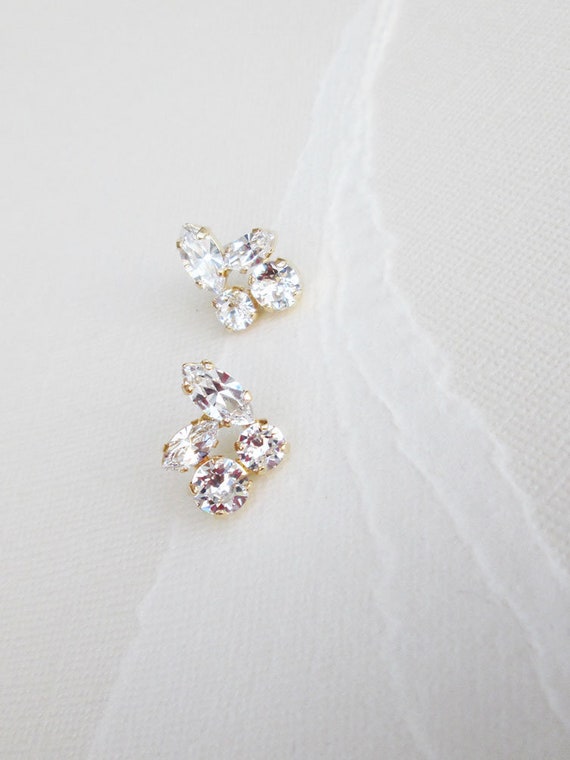 Bridal crystal studs, Dainty crystal studs, Crystal bridal earrings, Stud rhinestone earrings in gold, silver, rose gold, Wedding