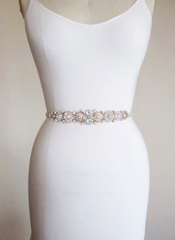 Bridal crystal belt sash, Gold bridal belt, Rhinestone crystal belt, Wedding belt, Waist sash, Beaded bridal belt, Grosgrain ribbon belt