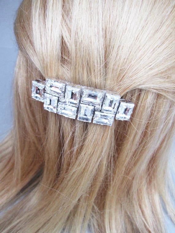 Art Deco style Premium Quality European Crystal barrette, Wedding crystal clip, Bridal party hair clip, Rhinestone hair clip long barrette