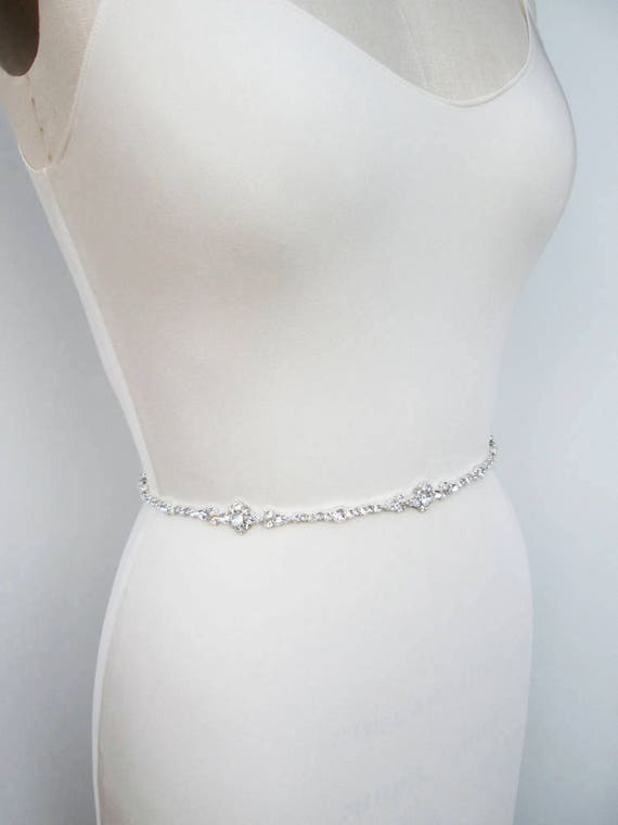 Crystal bridal belt, Super skinny bridal belt, Dainty crystal belt sash, rhinestone wedding belt, Thin belt in gold, silver, rose gold