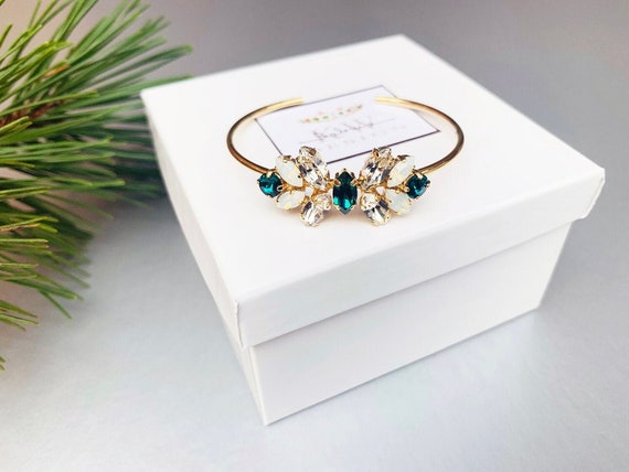 Emeralds and Opals Premium European Crystal bridal bracelet, Wedding bracelet, Dainty bridal bracelet, Gold, rose gold, silver