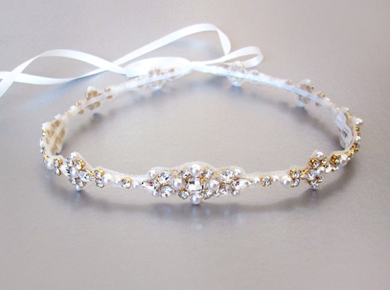 Bridal halo headpiece, Bridal halo, Wedding halo in Gold, Silver, Rose gold, Bridal headband halo with crystal and pearl