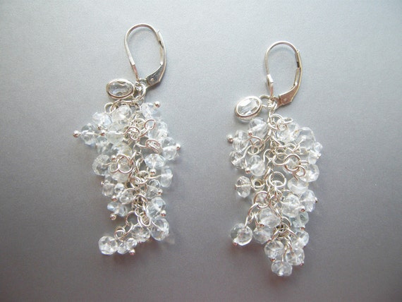 Bridal earrings, Aquamarine and topaz sterling silver dangling earrings, Silver drop earrings, Bridal gemstone earrings