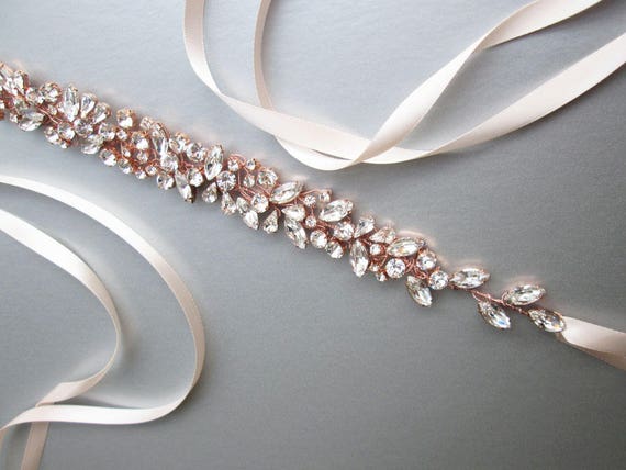 Rose gold floating crystal belt, Bridal belt sash, Rose gold crystal sash, Premium European Crystal Wedding Sash, Rhinestone belt sash