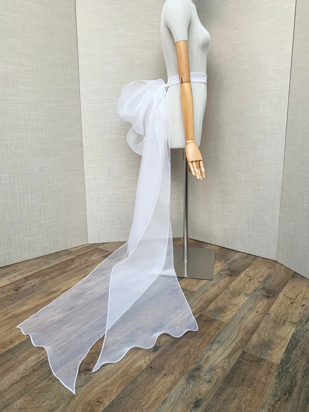 Warp Bodic Chiffon Long Dresses with Sash Bow Silver Plus Size main image 0