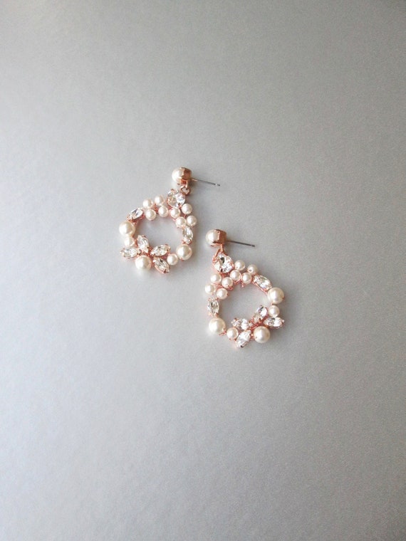 Bridal crystal earrings, Crystal pearl bridal earrings,  Bridal rhinestone earrings in gold, silver, rose gold