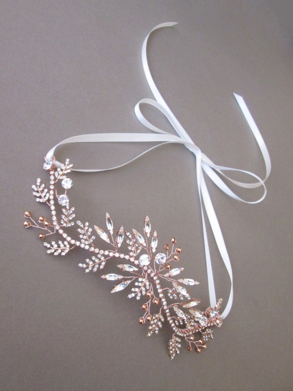 Rose gold hair vine, Bridal crystal headband, Bridal hair vine, hair vine in rose gold, silver or gold, Bridal headband