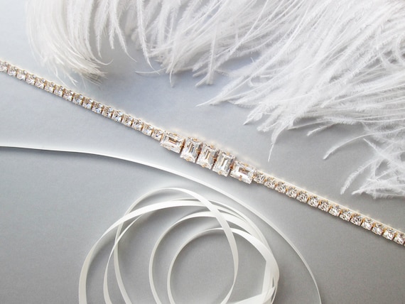 Bridal belt, Crystal bridal belt sash, Bridal belt sash, Bridal crystal sash in gold or silver, Art Deco bridal belt sash