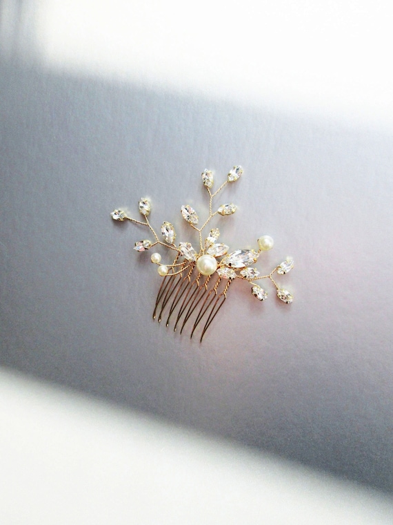 Crystal and pearl Premium European Crystal hair comb, Bridal crystal comb, Delicate Wedding comb, Bridal comb gold silver, rose gold