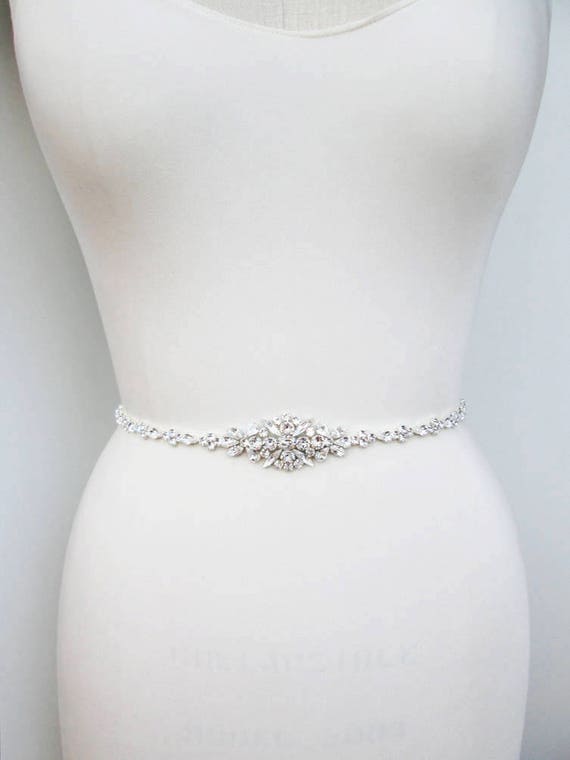 Bridal belt Swarovski crystal skinny bridal belt sash Silver Etsy