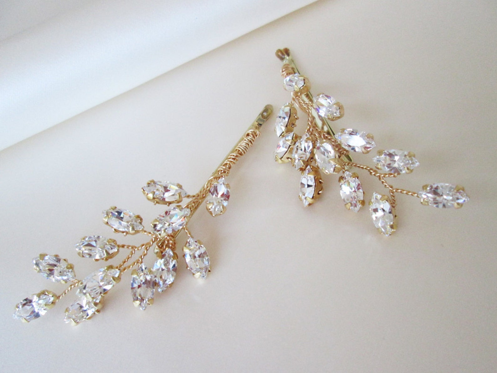 Swarovski Crystal Hair Pins Bridal Crystal Bobby Pins Leaf Etsy