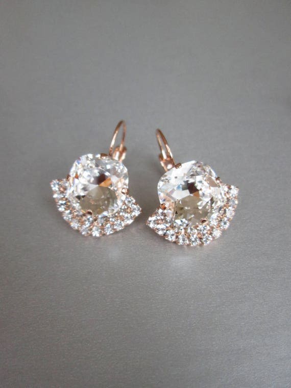 Rose gold bridal earrings, Premium European Crystal bridal earrings, Drop earrings, Wedding rhinestone earrings in gold, silver, rose gold