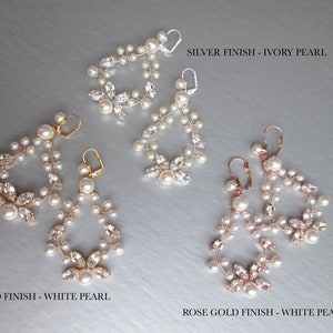 Bridal crystal earrings, Crystal pearl bridal earrings, Premium Quality European Crystal, Bridal earrings in gold, silver, rose gold image 7