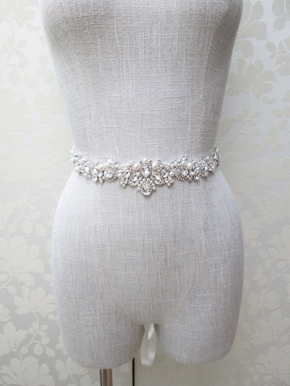 Bridal belt, Pearl and crystal bridal belt, Rhinestone wedding sash, Pearl and Premium European Crystal Vintage Style Belt