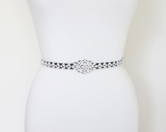 Crystal belt sash, Bridal belt sash, Black Crystal sash, Beaded Crystal Rhinestone Sash, Wedding belt in gold, silver or rose gold