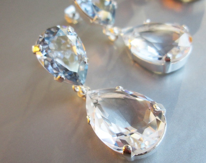 Transparent Drops, Crystal bridal earrings teardrop cut earrings, Dusty blue pear drop earrings gold silver rose gold, Bridesmaids