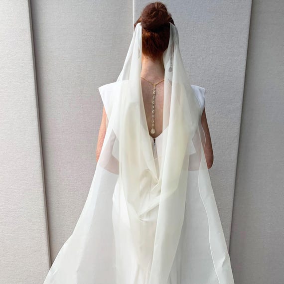 Silk Grecian veil, Bridal veil in silk organza, Exquisite 100% Silk organza wedding veil, Couture Bridal long  draped veil