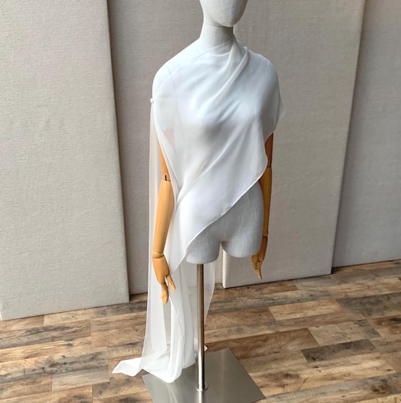 Silk Chiffon Bridal Scarf: Non-Slip Wedding Shawl with Button Closure, off-the-shoulder