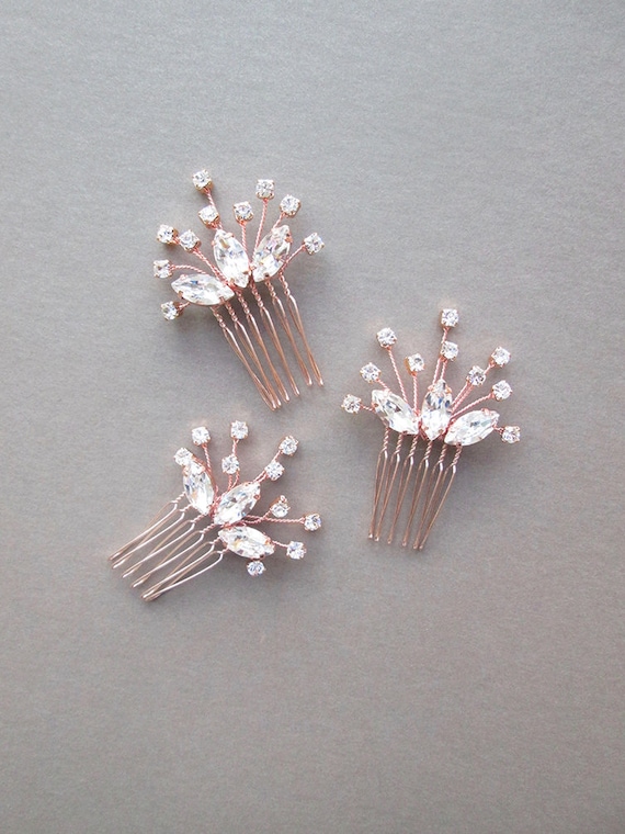 Crystal hair combs, Bridal crystal hair combs, Wedding hair pins, Rose gold hair combs, Sparkly bridal spray pins combs