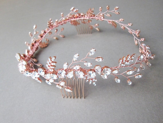 Rose gold Crystal circlet headband in gold, silver, Bridal crystal halo headband, Wedding rhinestone headband circlet hair vine